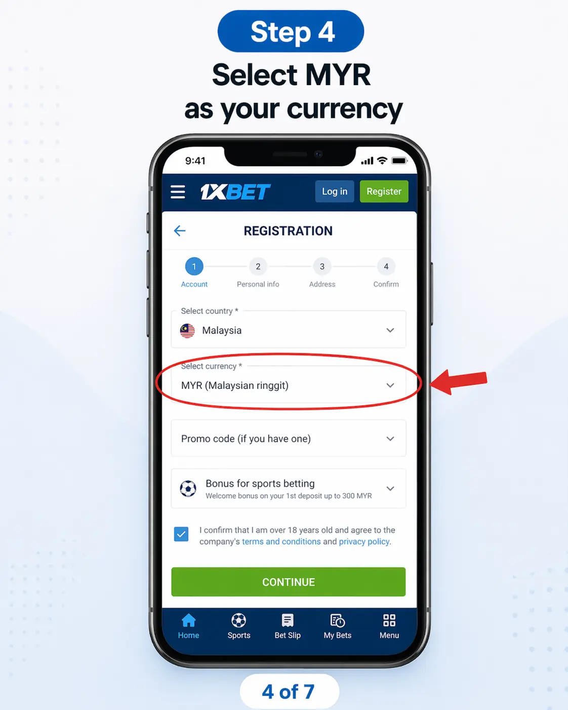 Selecting MYR currency